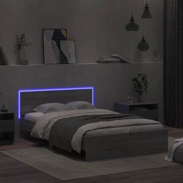 LED Grey Sonoma Bed Frame with Headboard 120x200 cm