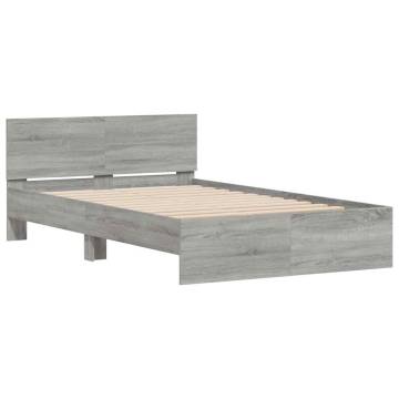 LED Grey Sonoma Bed Frame with Headboard 120x200 cm