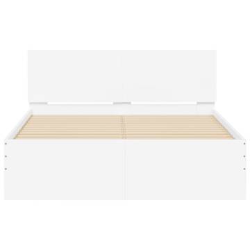 Stylish White Bed Frame with LED Headboard - 140x190 cm