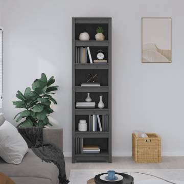 Stylish Grey Book Cabinet - Solid Pine Wood 50x35x183 cm