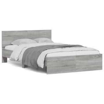 Stylish Bed Frame with Headboard & LED - Grey Sonoma 140x190 cm