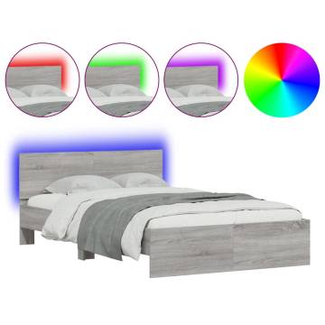 Stylish Bed Frame with Headboard & LED - Grey Sonoma 140x190 cm