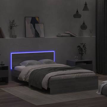 Stylish Bed Frame with Headboard & LED - Grey Sonoma 140x190 cm