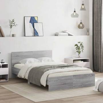 Stylish Bed Frame with Headboard & LED - Grey Sonoma 140x190 cm