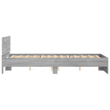 Stylish Bed Frame with Headboard & LED - Grey Sonoma 140x190 cm