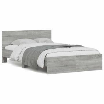 Bed Frame with LED Headboard - Grey Sonoma 135x190 cm Double