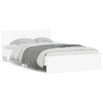 LED Bed Frame with Headboard - Small Double - White 120x190 cm