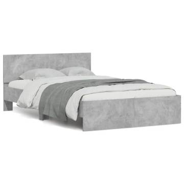 LED Concrete Grey Bed Frame with Headboard - 120x190 cm Small Double