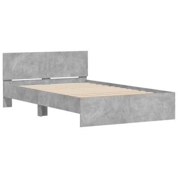 LED Concrete Grey Bed Frame with Headboard - 120x190 cm Small Double