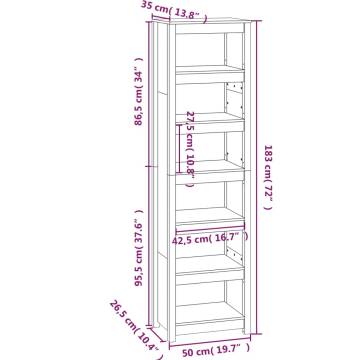 Stylish Grey Book Cabinet - Solid Pine Wood 50x35x183 cm