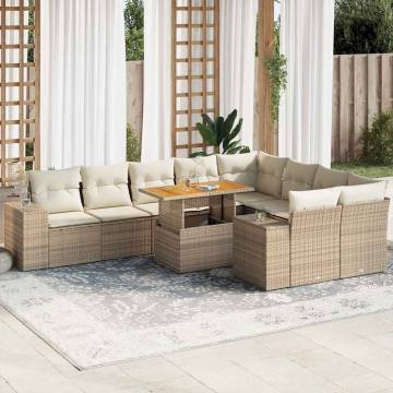 10 Piece Beige Garden Sofa Set with Cushions | Hipomarket