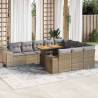  10 Piece Garden Sofa Set with Cushions Beige Poly Rattan Acacia Colour beige and grey (with storage) Model 6x middle + 2x corner + table Number of 1 