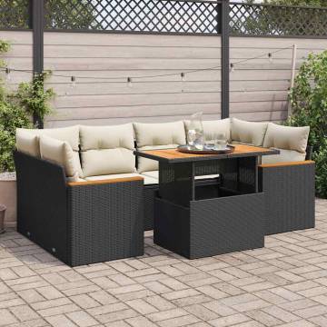 6 Piece Black Poly Rattan Garden Sofa Set with Cushions