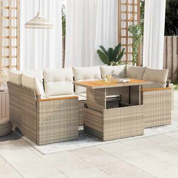 6 Piece Garden Sofa Set with Cushions - Beige Poly Rattan