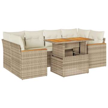 6 Piece Garden Sofa Set with Cushions - Beige Poly Rattan