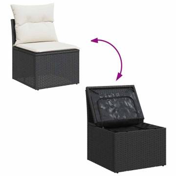 5 Piece Garden Sofa Set with Cushions - Black Poly Rattan