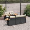  6 Piece Garden Sofa Set with Cushions Black Poly Rattan Acacia Colour black and cream Number of 1 