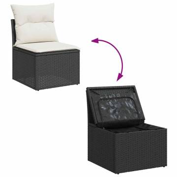 6 Piece Garden Sofa Set with Cushions - Black Poly Rattan