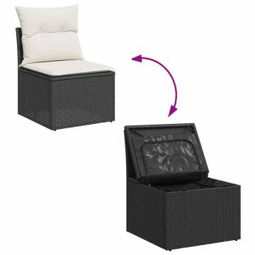 7 Piece Garden Sofa Set - Black Poly Rattan with Cushions