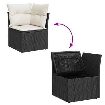 7 Piece Garden Sofa Set - Black Poly Rattan with Cushions