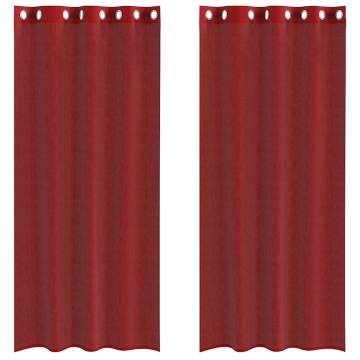 Elegant Wine Red Voile Curtains with Grommets - 2 pcs