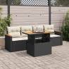  5 Piece Garden Sofa Set with Cushions Black Poly Rattan Acacia Colour black and cream Model with storage Number of 1 