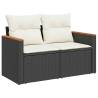 5 Piece Garden Sofa Set with Cushions - Black Poly Rattan