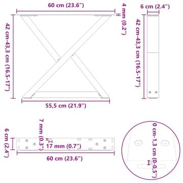 White Coffee Table Legs - 60x(42-43.3) cm Steel (2 pcs)