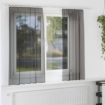 Voile Curtains with Tab Top - 2 pcs Black | Hipo Market