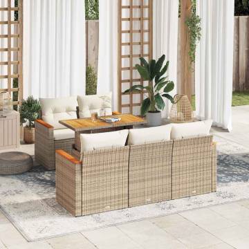 6 Piece Garden Sofa Set with Cushions - Beige Poly Rattan