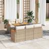  6 Piece Garden Sofa Set with Cushions Beige Poly Rattan Acacia Colour beige and cream Number of 1 