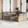 9 Piece Garden Sofa Set - Beige Poly Rattan & Acacia | HiPoMarket