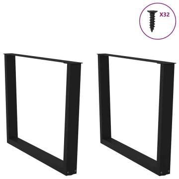 V-Shape Dining Table Legs - 2 pcs Black Steel 100x(72-73.3) cm