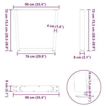 V-Shape Dining Table Legs - Anthracite Steel, 90x(72-73.3)cm