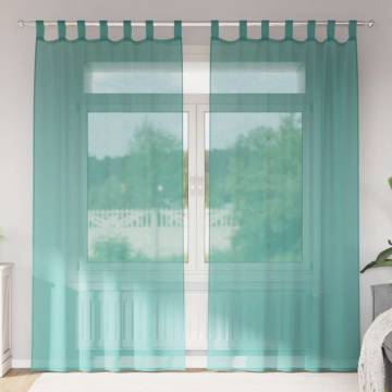 Turquoise Voile Curtains with Rod Pockets - 2 Pcs