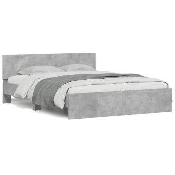 LED King Size Bed Frame with Headboard - Concrete Grey