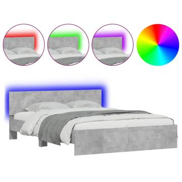 LED King Size Bed Frame with Headboard - Concrete Grey