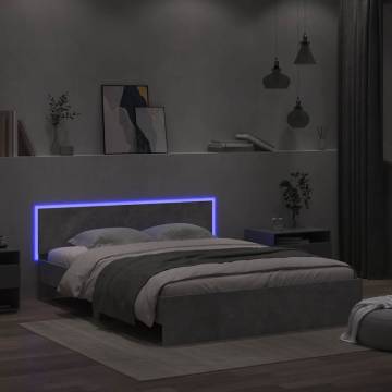 LED King Size Bed Frame with Headboard - Concrete Grey