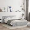 LED King Size Bed Frame with Headboard - Concrete Grey