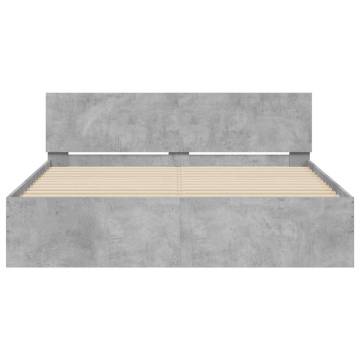 LED King Size Bed Frame with Headboard - Concrete Grey