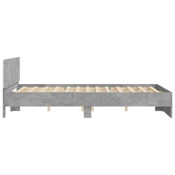 LED King Size Bed Frame with Headboard - Concrete Grey