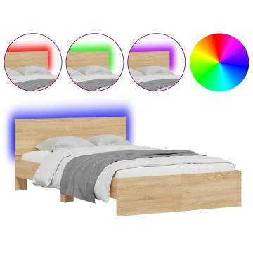 Bed Frame with Headboard & LED Sonoma Oak 140x200 cm