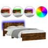 Stylish Smoked Oak Bed Frame with LED Headboard - 140x200 cm