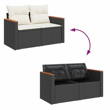 6 Piece Garden Sofa Set - Black Poly Rattan with Cushions