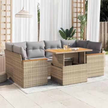 6 Piece Beige Garden Sofa Set with Cushions - Hipomarket