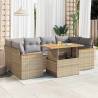  6 Piece Garden Sofa Set with Cushions Beige Poly Rattan Acacia Colour beige and grey Model with storage Number of 1 