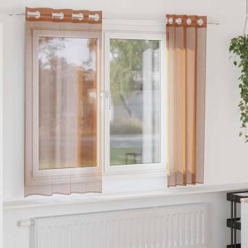 Voile Curtains with Grommets - 2 pcs Terracotta | Hipomarket UK