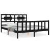 Black Bed Frame with Headboard - Solid Wood 160x200 cm