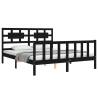 Black Bed Frame with Headboard - Solid Wood 160x200 cm