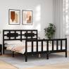 Black Bed Frame with Headboard - Solid Wood 160x200 cm